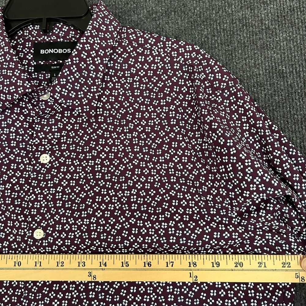 Bonobos Mens L Slim Fit Shirt LS Button Down Stretch Burgundy White Flowers - Picture 11 of 14